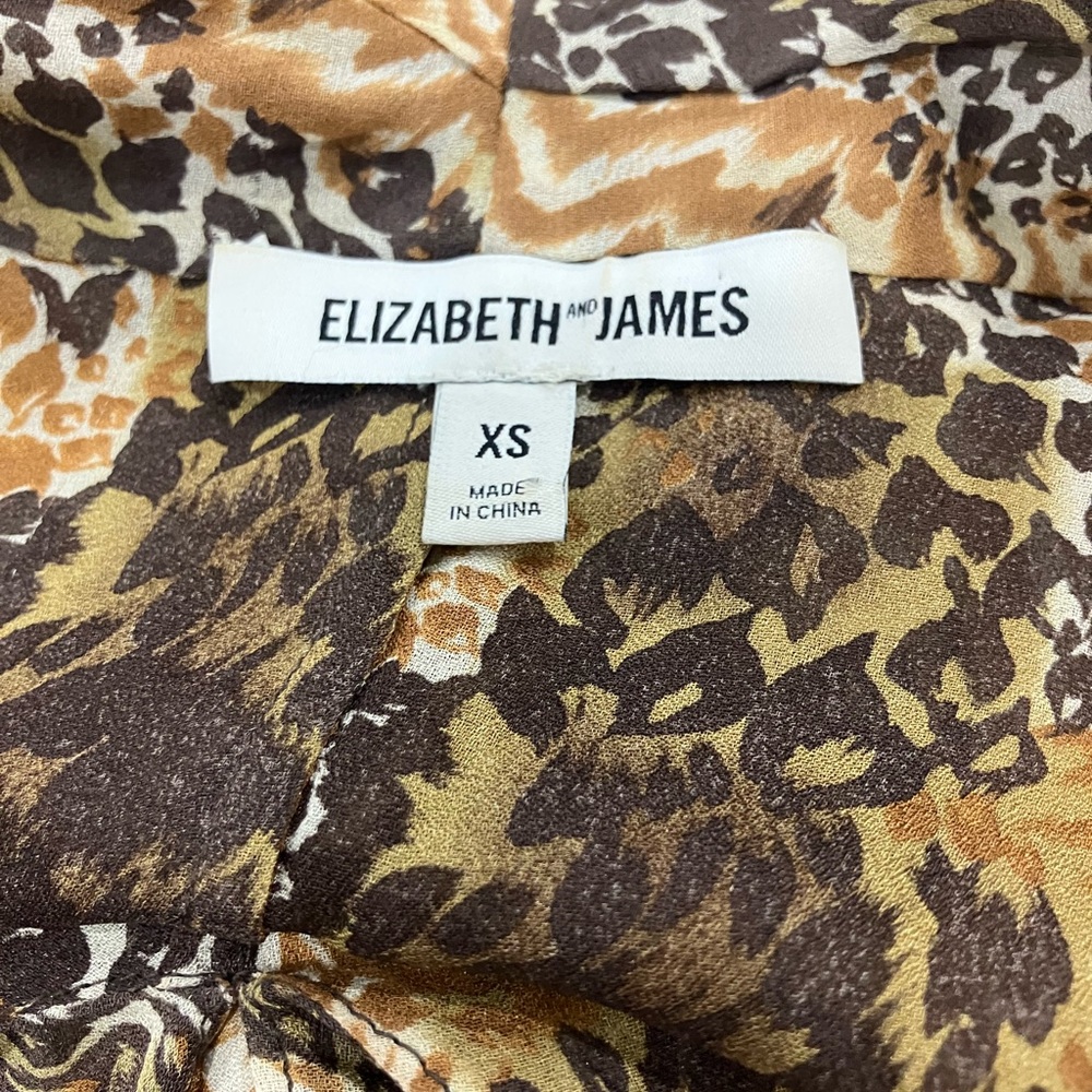 EUC Elizabeth & James Silk Brown Tan Print Blouse,XS